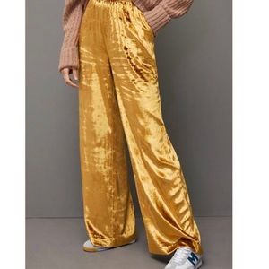 Anthropologie Maeve Anastacia Velvet Wide-Leg Pants in gold
